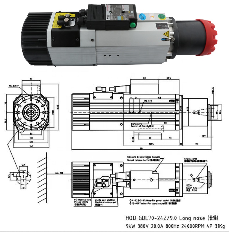 Cnc Spindle Motor - Fornitori HQD 9kw 220v 380v Naso